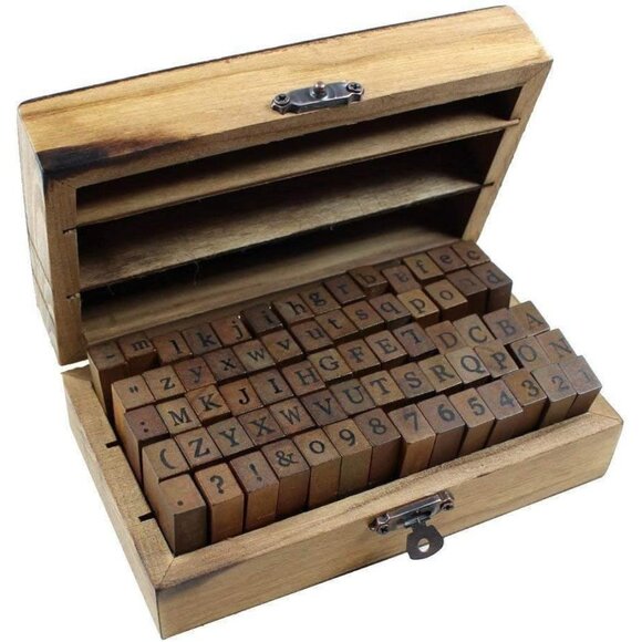 Other - 70pcs/set Wooden Box multipurpose Number Alphabet Letter Wood Rubber Stamp New
